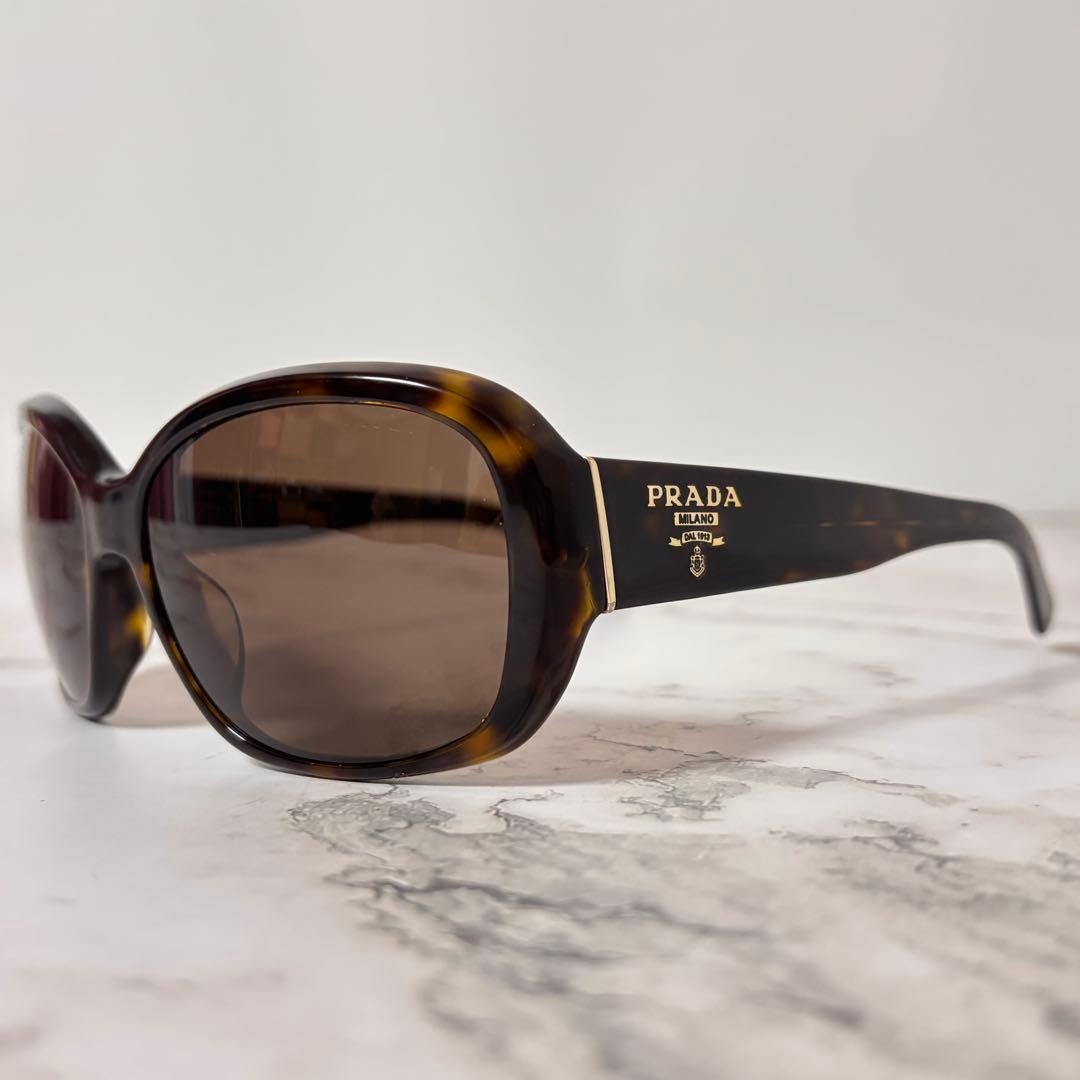【美品】 プラダ サングラス ゴールドロゴ ブラウン イタリア産 べっ甲風 203283☆1円スタート☆PRADA プラダ 新品同様美品 べっ甲柄 57□17