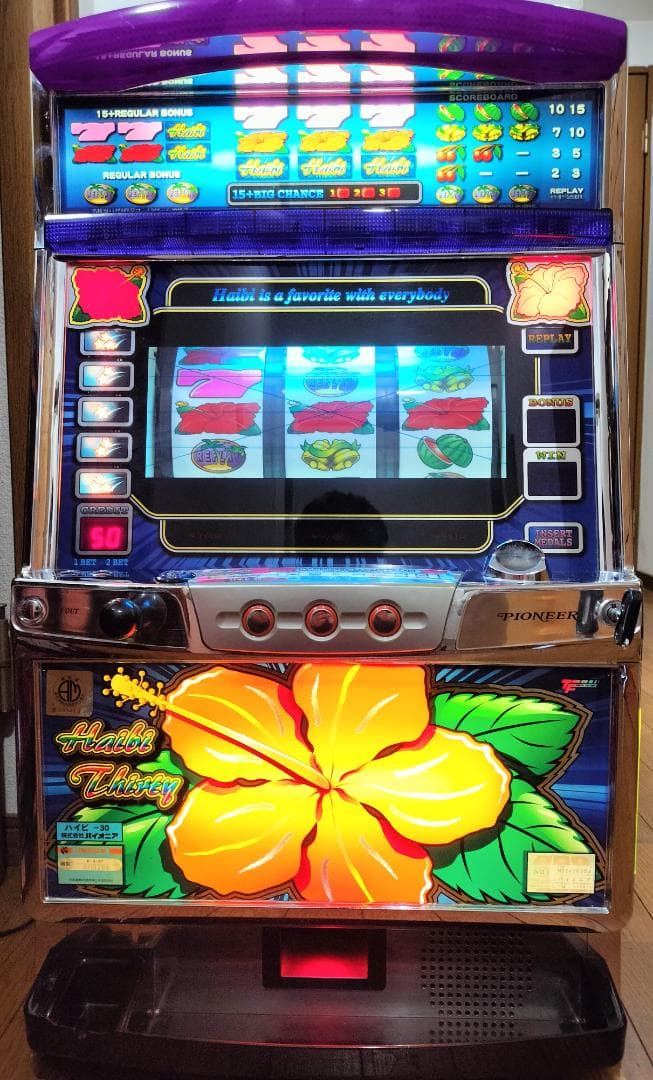 パチスロ実機】パイオニア☆『初代』ハイビ30【コイン不要機付】4号機