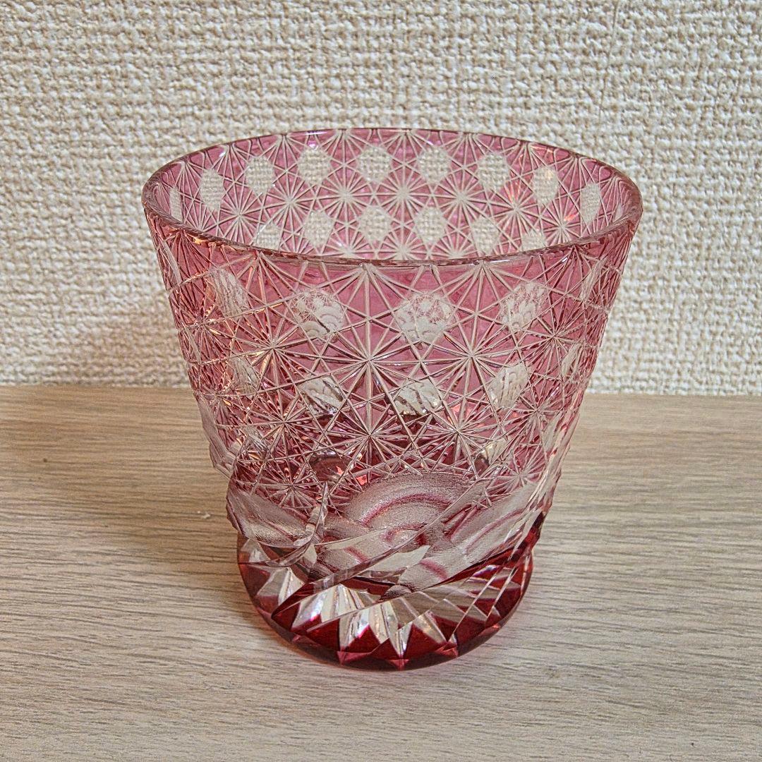 超希少品☆江戸切子 ロックグラス 金赤 花切子 江戸切子 ロックグラス | 漣 | 琥珀 金赤 | 山田硝子