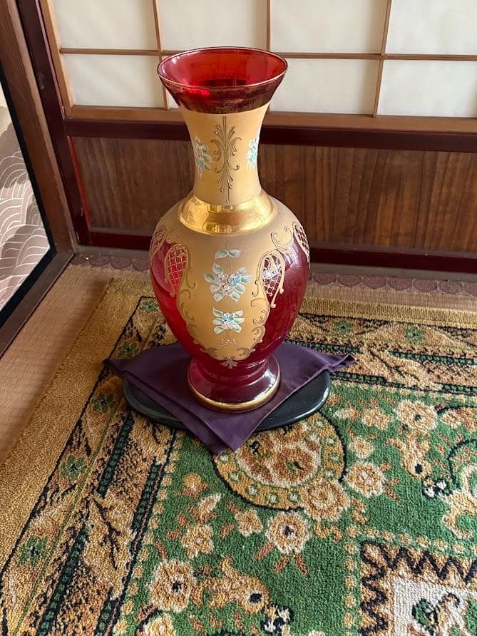 【田中さんメイン】ベネチアングラス ムラノガラス 花瓶 赤金 ベネチアングラス ムラノ イタリア ワイングラス レッド 金彩 花紋