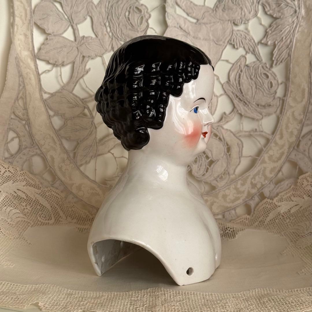 19世紀 チャイナドール 磁器製ヘッド　特大サイズ 約21cm 希少