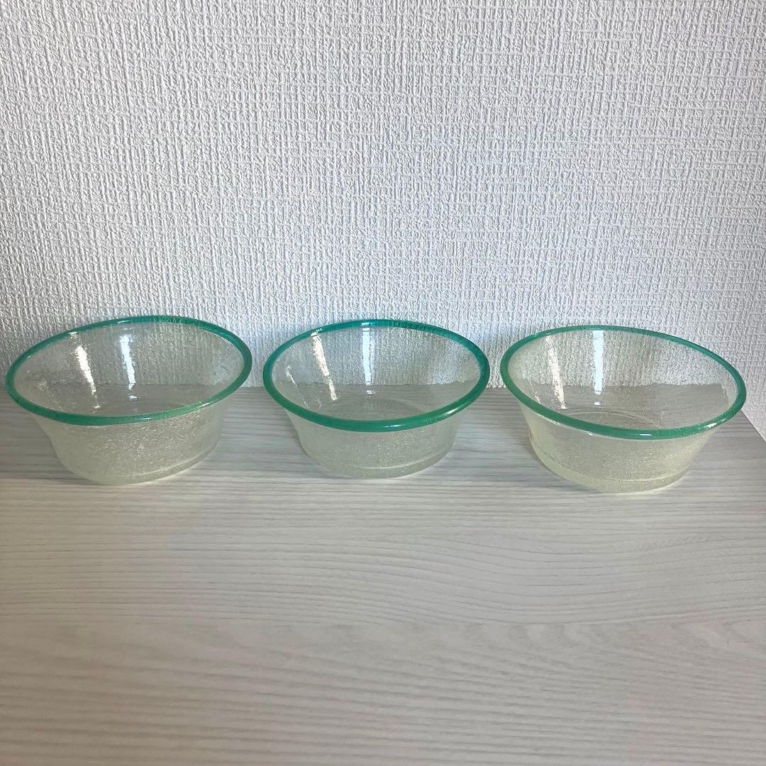 甲*】様 【倉敷ガラス】小谷眞三 翠フチ泡中鉢3点セット 甲*】様 【倉敷ガラス】小谷眞三 翠フチ泡中鉢3点セット 倉敷ガラス】