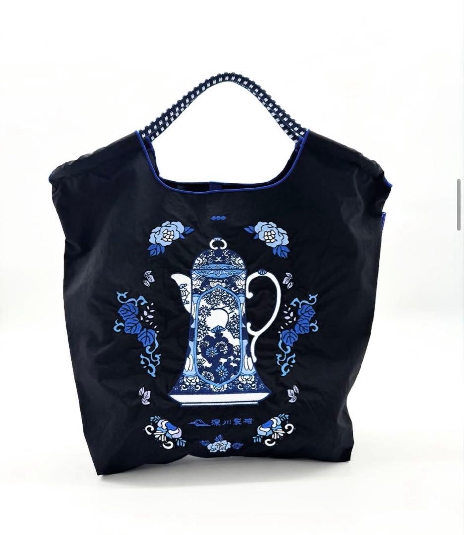 新品】ボールアンドチェーン 深川製磁 ポット柄 黒 エコバッグ M