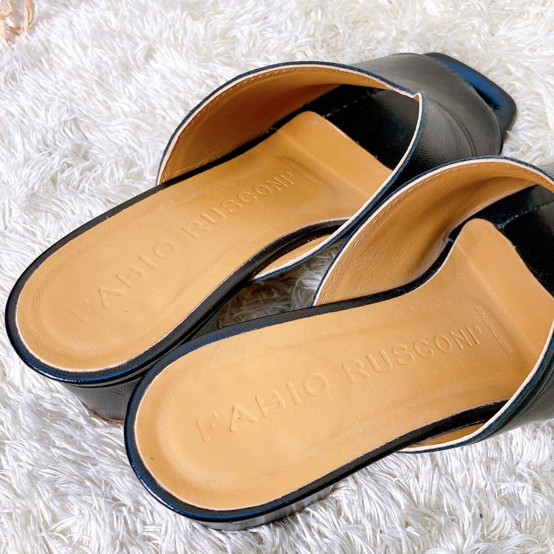 ファビオルスコーニ レザー Vカット ミュール サンダル 太ヒール 黒