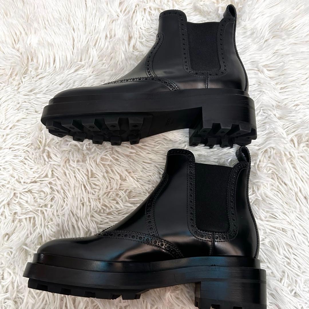 美品 HERMES サイドゴアブーツ ブラック ウィングチップ レザー 保存袋