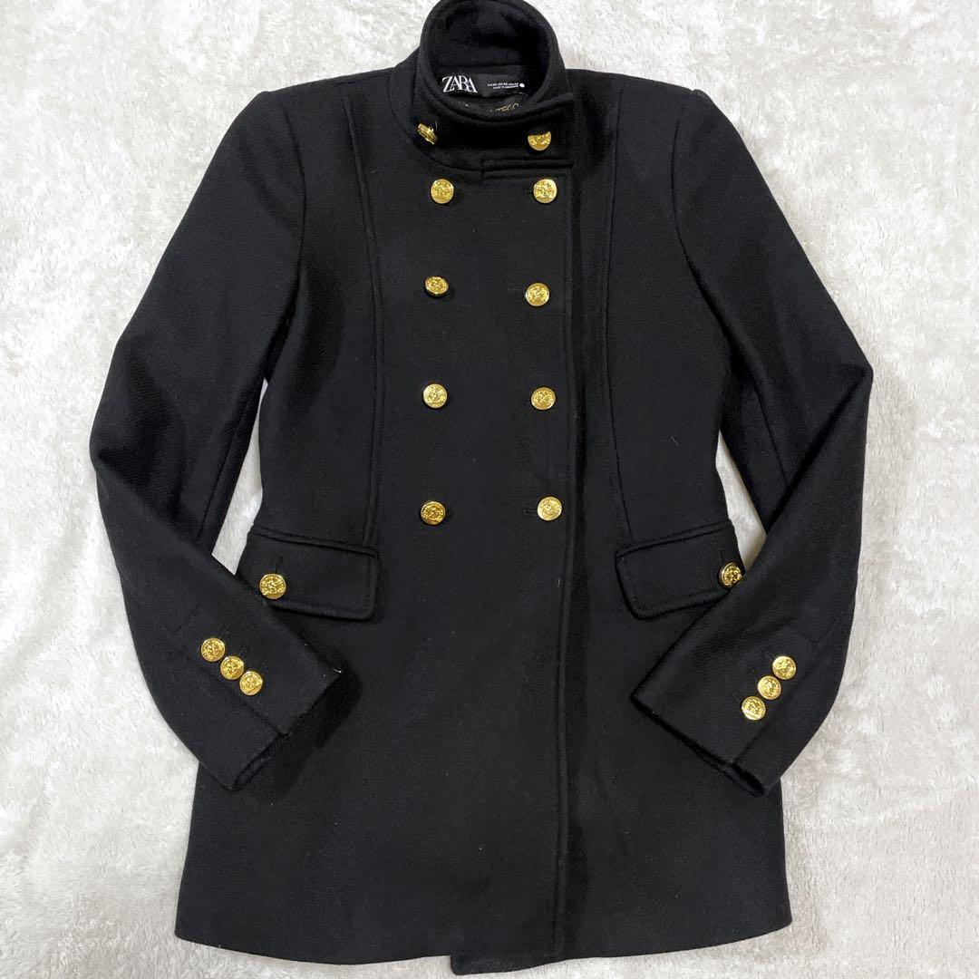 美品 即完売 ZARA MANTECO ナポレオンコート 金ボタン ウール 黒