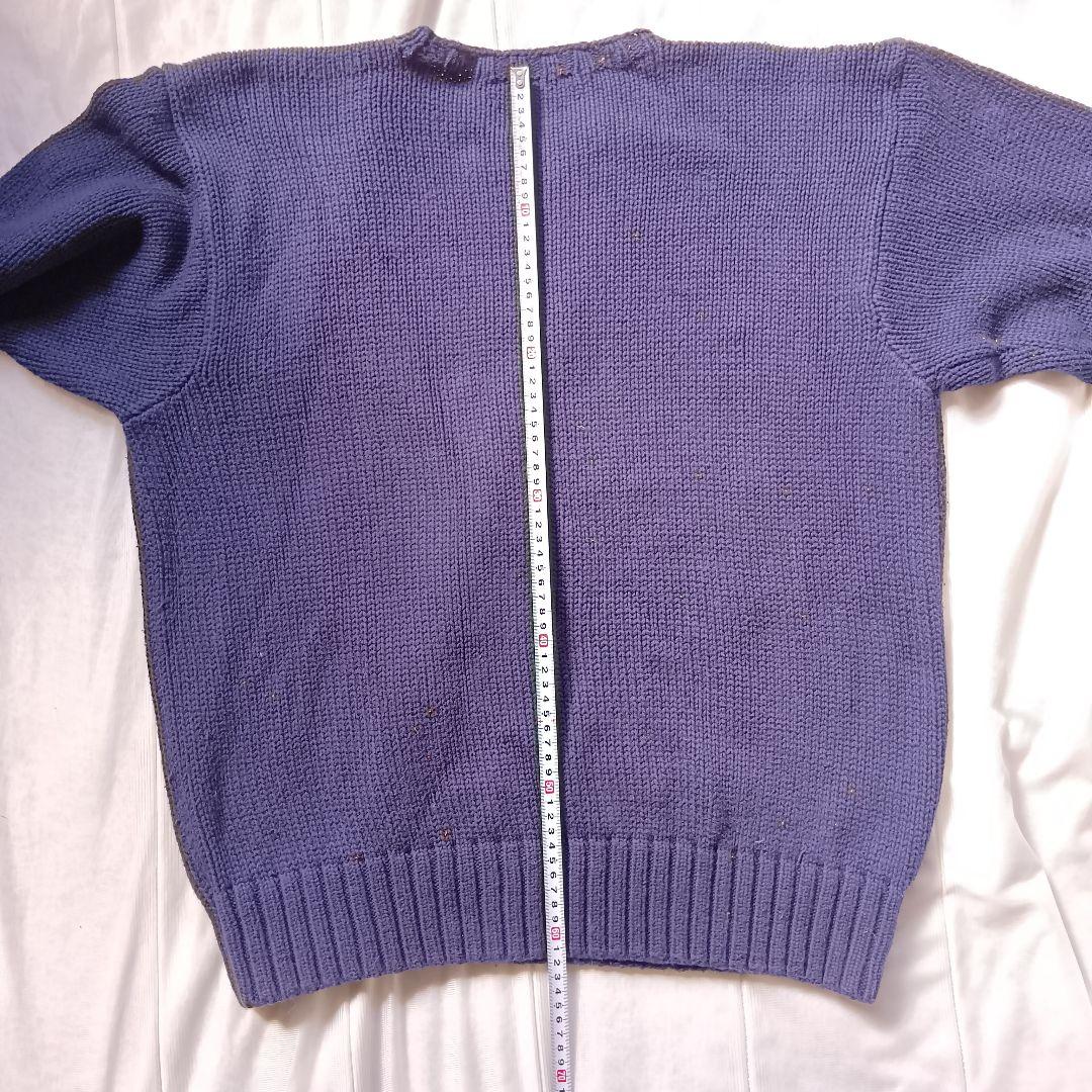 希少・手編み】90s ポロ ラルフローレン 星条旗 コットン ニット L 紺