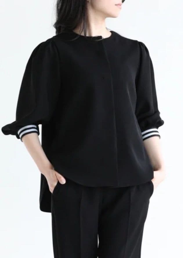 ボーダーズアットバルコニー バルーンスリーブ トップス ブラック 36