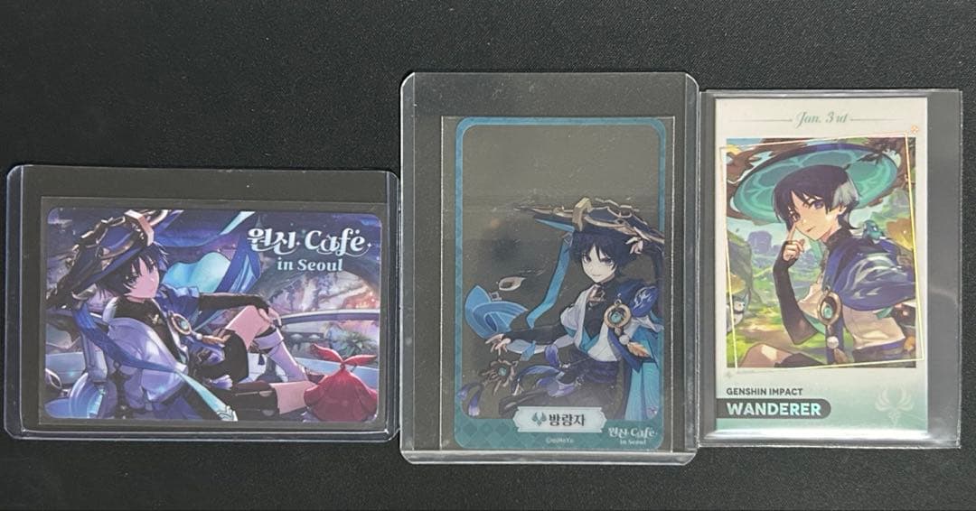 【即日匿名配送】原神 放浪者 韓国限定 カードセット3点＋オマケ 原神カフェ 韓国 ソウル 限定 証明写真風カード 放浪者 スカラマシュ