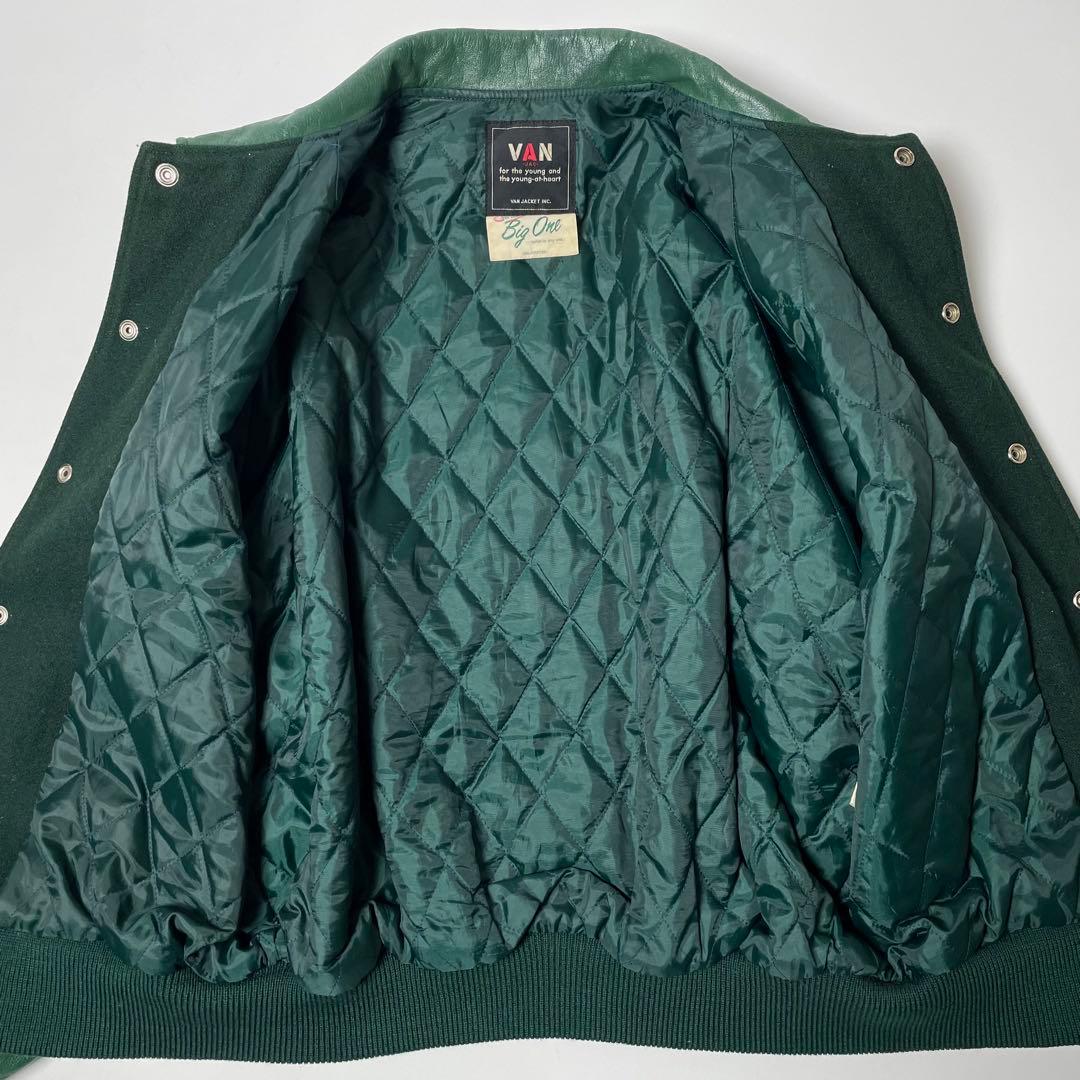 希少】VAN JAC スタジャン 袖レザー 緑 BIG ONE - メルカリ