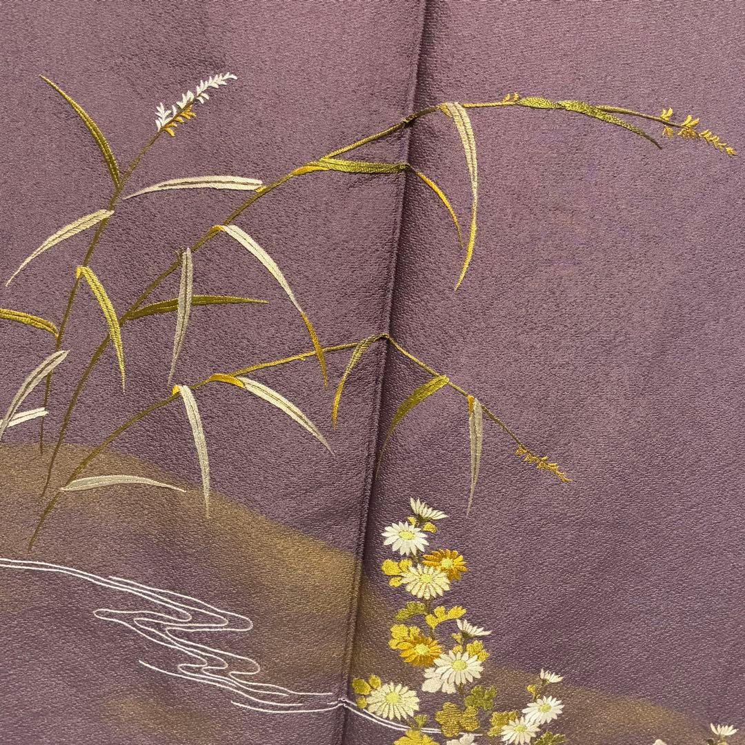 D214 訪問着 刺繍 花模様 正絹 着物 袷 極美品 - メルカリ