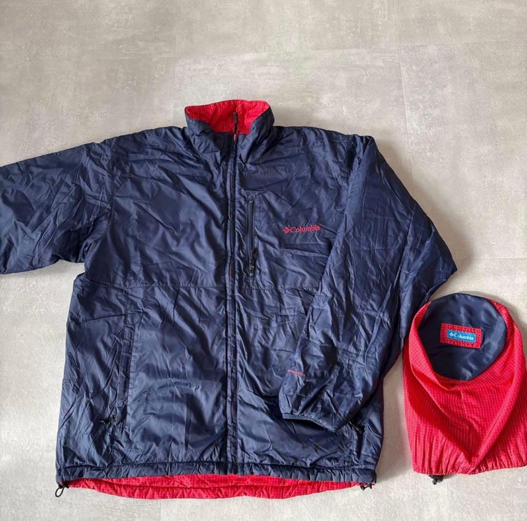 Columbia ダウンジャケット ネイビー/レッド - メルカリ