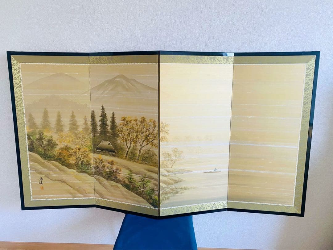 日本画 山と川の風景 160cm x 90cm 日本画 山と川の風景 - メルカリ