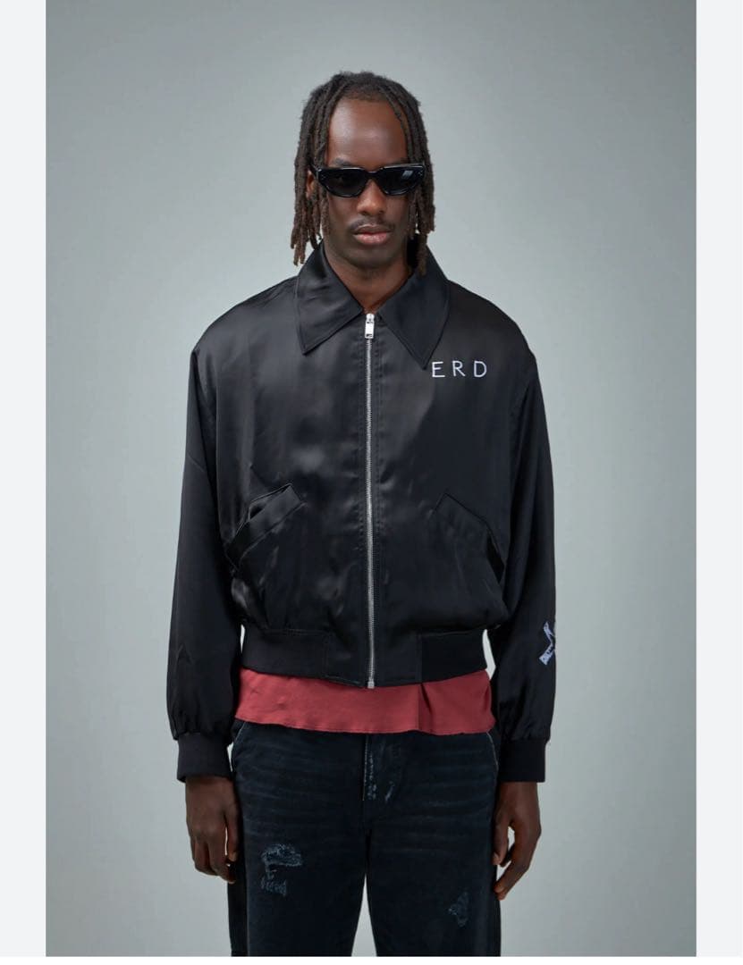 【超目玉】ERD ブラックナイロンボンバージャケット　L DESIGNERS,REMIX｜ナイロンオーバーサイズボンバージャケット