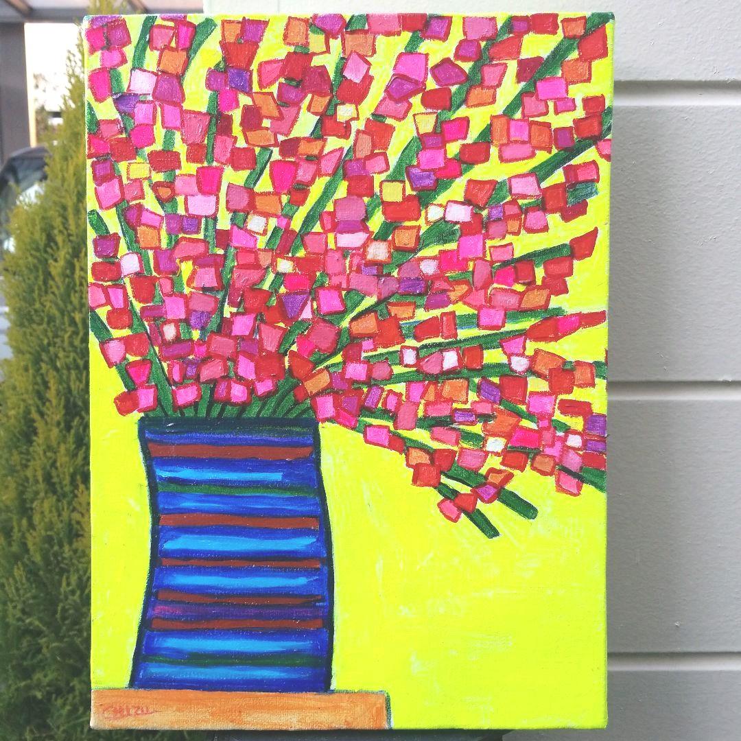 油絵　専用　カラフルな花瓶のお花　抽象画 送料無料】咲く花 抽象画 油絵 絵画 Whale Gallery 通販 12786630