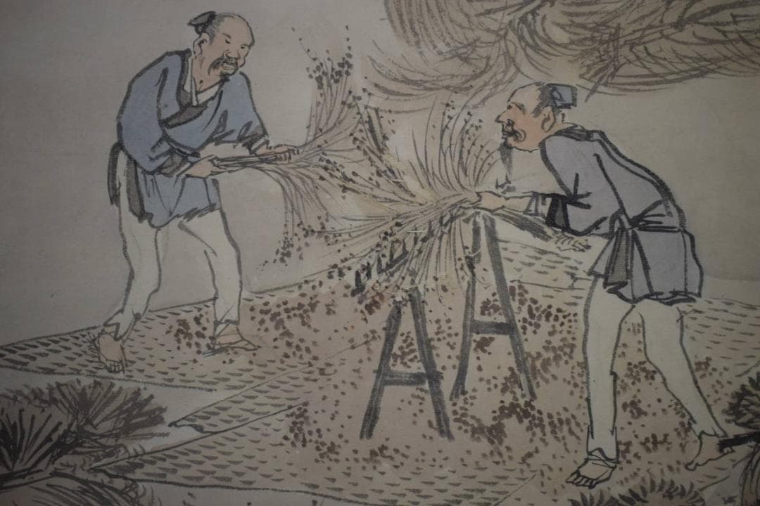 真作/景文/人物収穫図/農耕図/布袋屋掛軸HI-55 - メルカリ