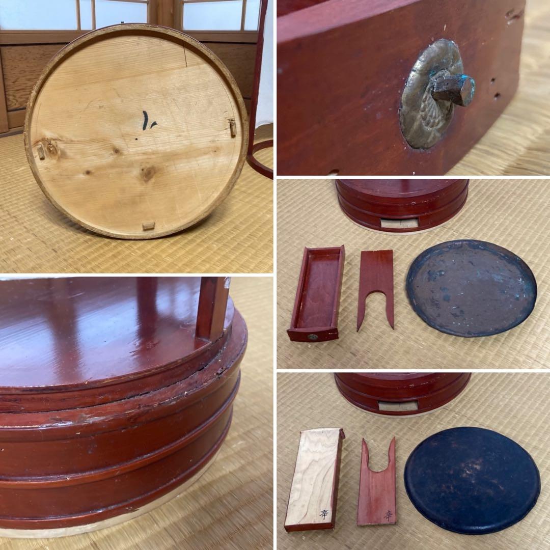 古い置行灯 行燈 ランプ スタンド 照明 木製 漆塗 朱色 大型 和風