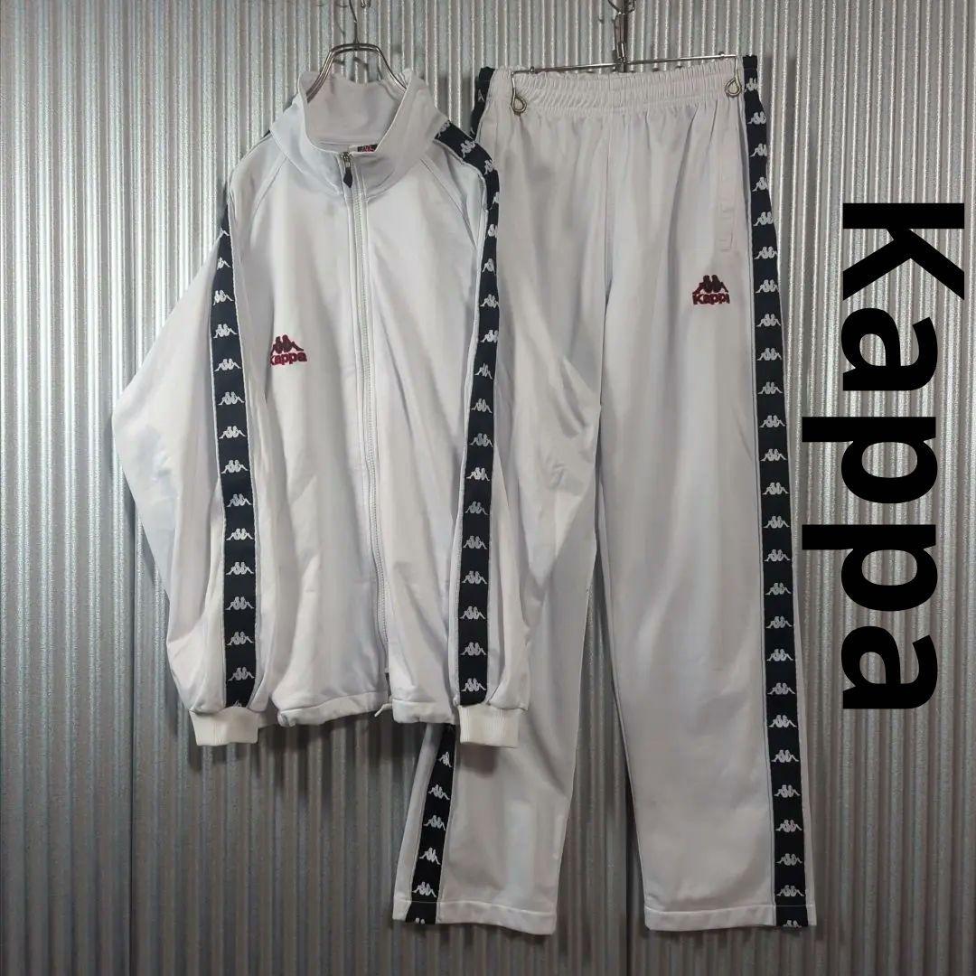 90s Kappa カッパ ジャージ セットアップ 上下白 刺繍ロゴアームライン