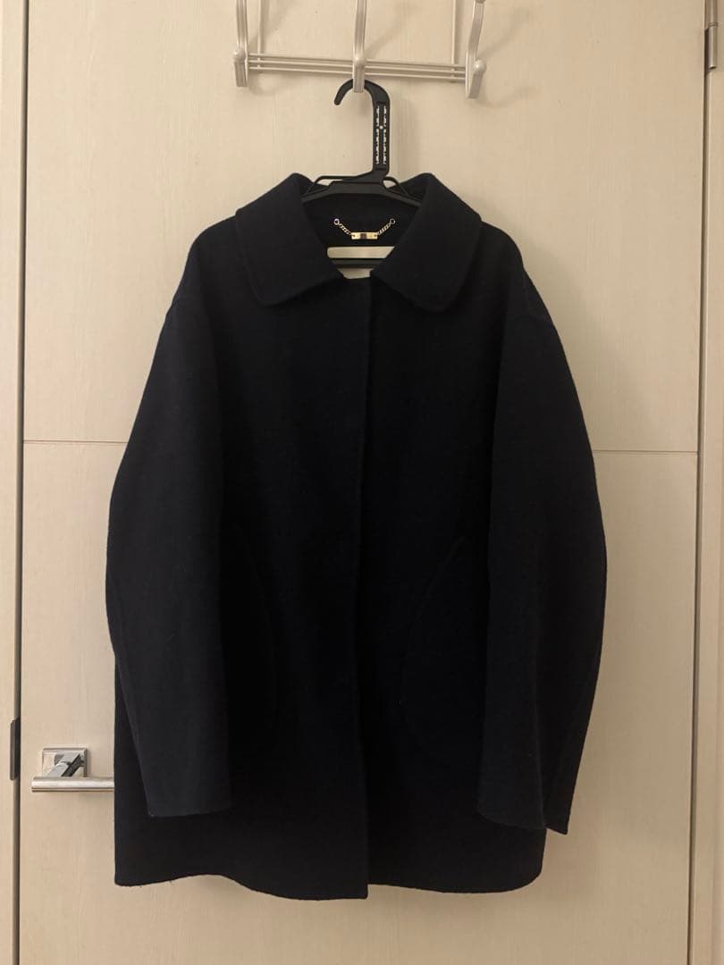 ドゥクラッセ カシミヤ混ウールリバーステンカラーコート ネイビー