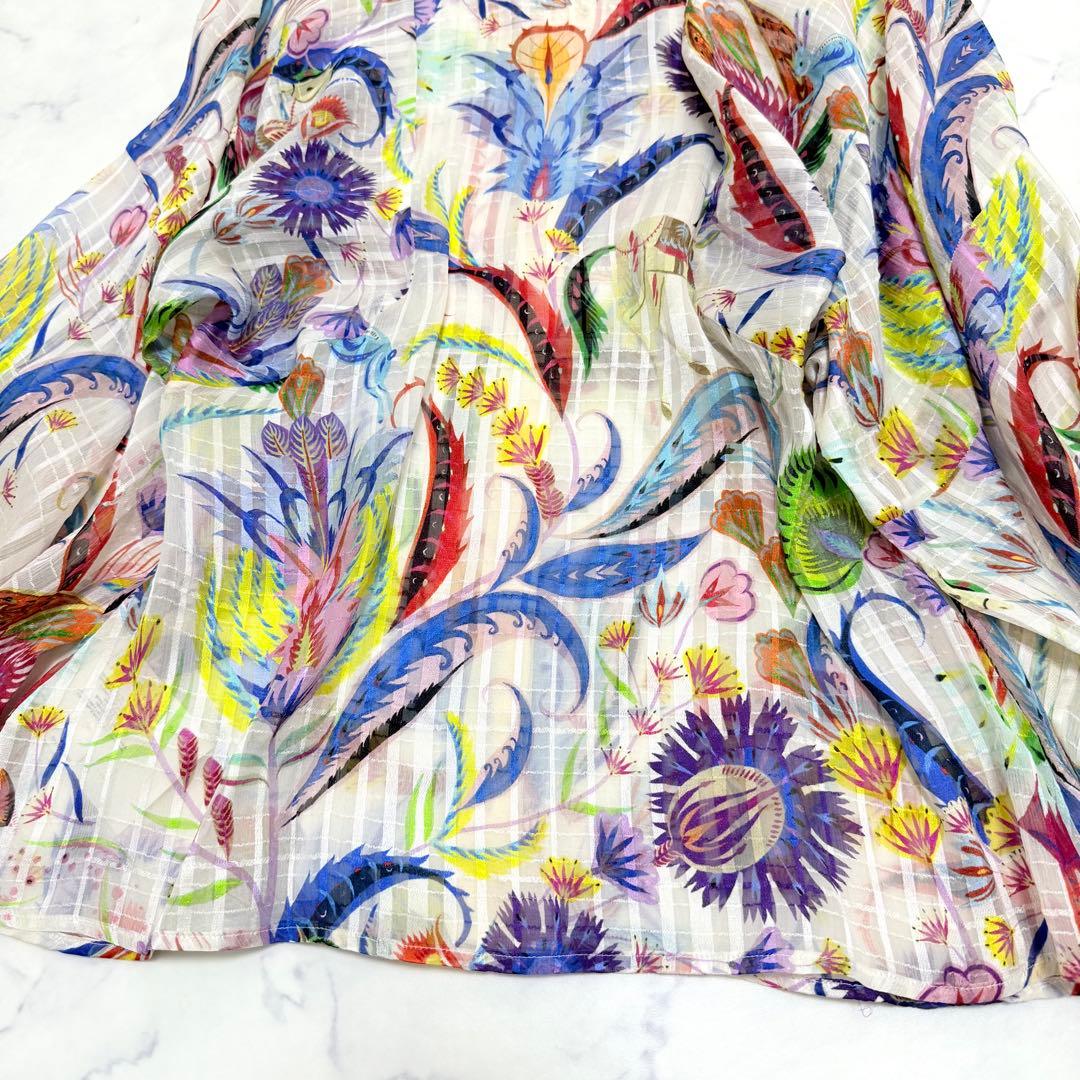 未使用級✨エトロ✨シルク ボタニカル柄シアーブラウス（M）ビーズ 馬