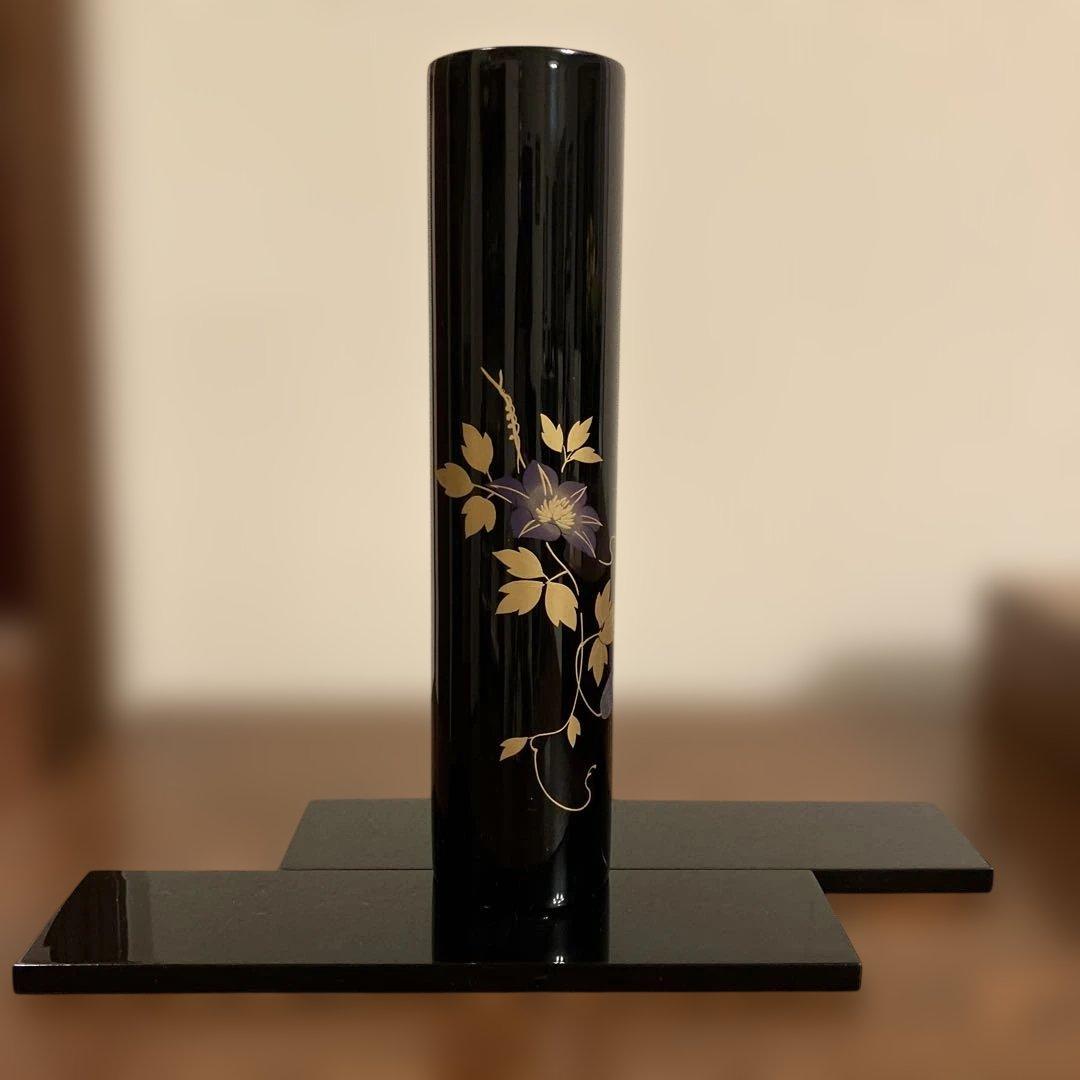 輪島塗 花器 黒地 金色花模様 - メルカリ