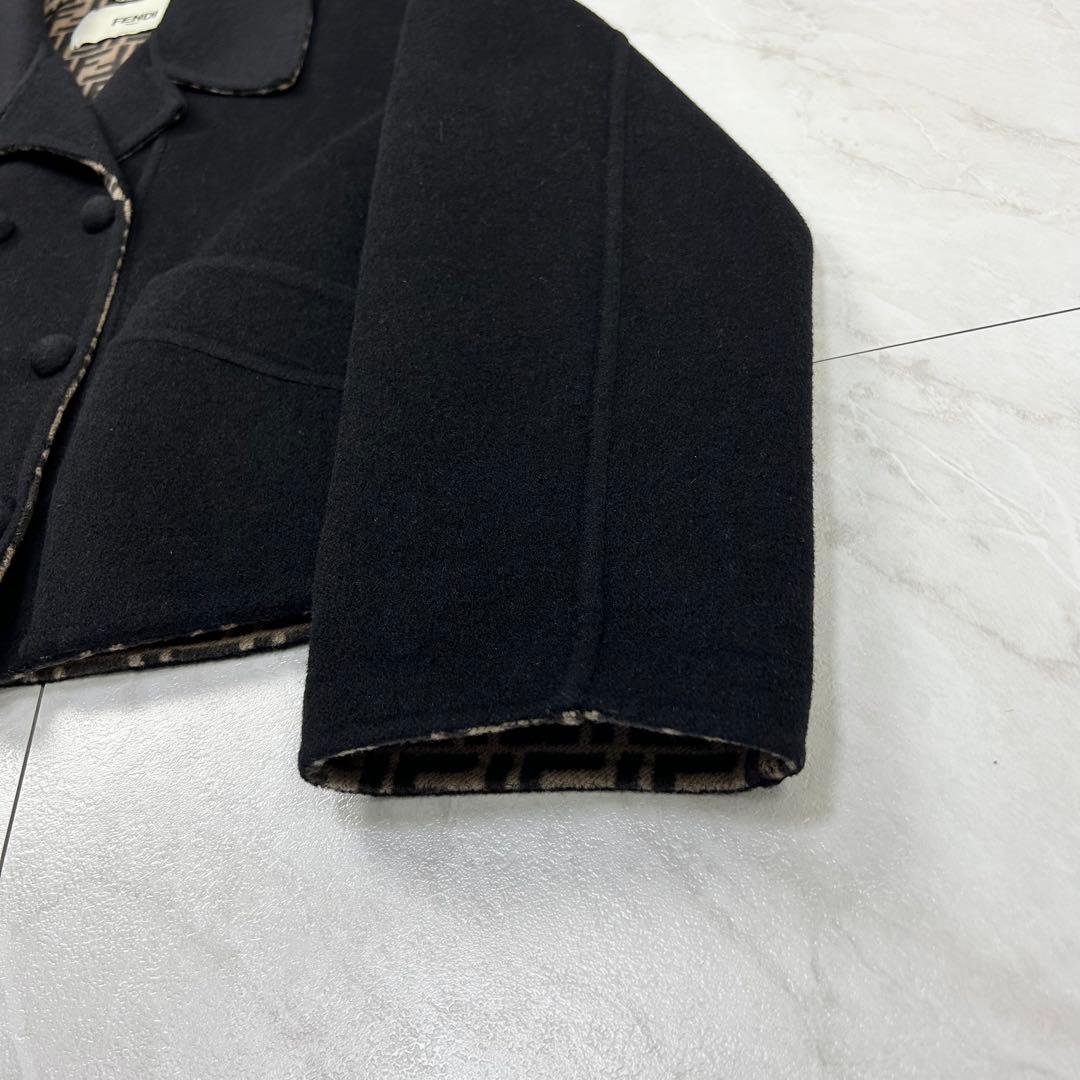 極美品 フェンディ ダブルフェイス ショートコート ウール ズッカ 黒