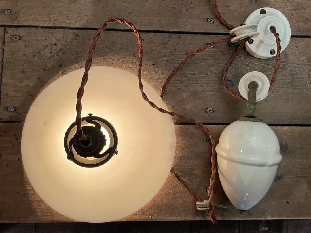 merci】 2a. フランス 吊り下げ 滑車 ランプ 古道具 店舗什器カフェ