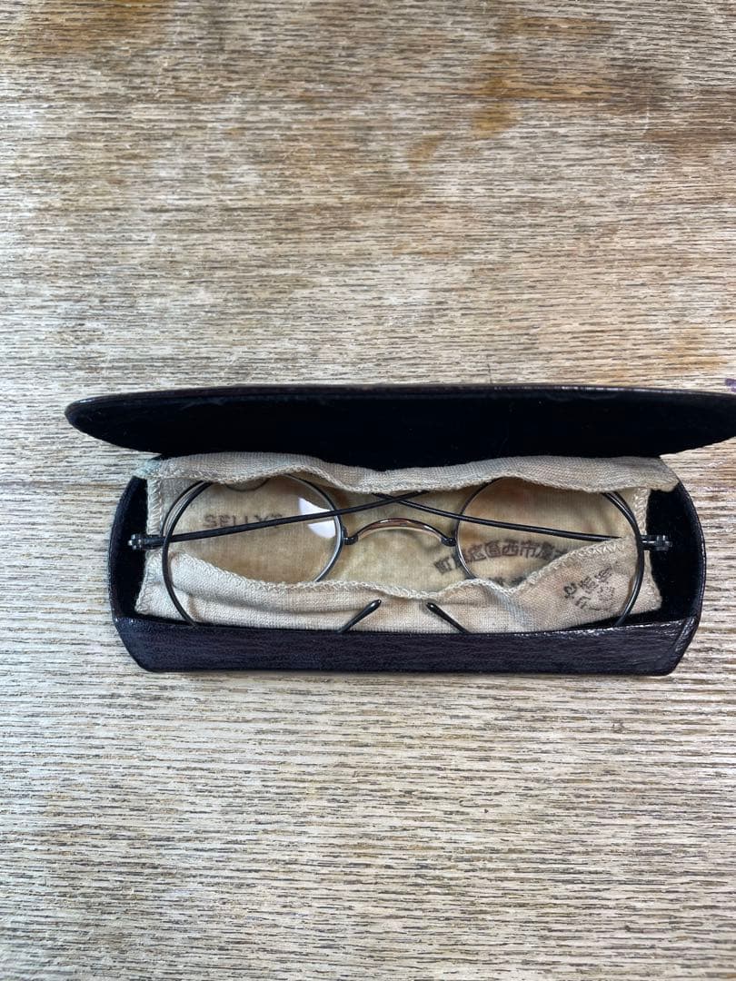 昭和初期 高級アンティーク丸眼鏡 河内屋 K10鼻あて ケース付｜1900's 戦前