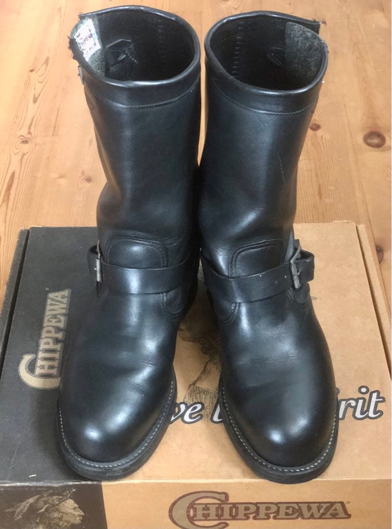 Chippewa ブラックエンジニアブーツ 90's□Chippewa【27.0】エンジニアブーツ ブラック 黒 廃盤モデル