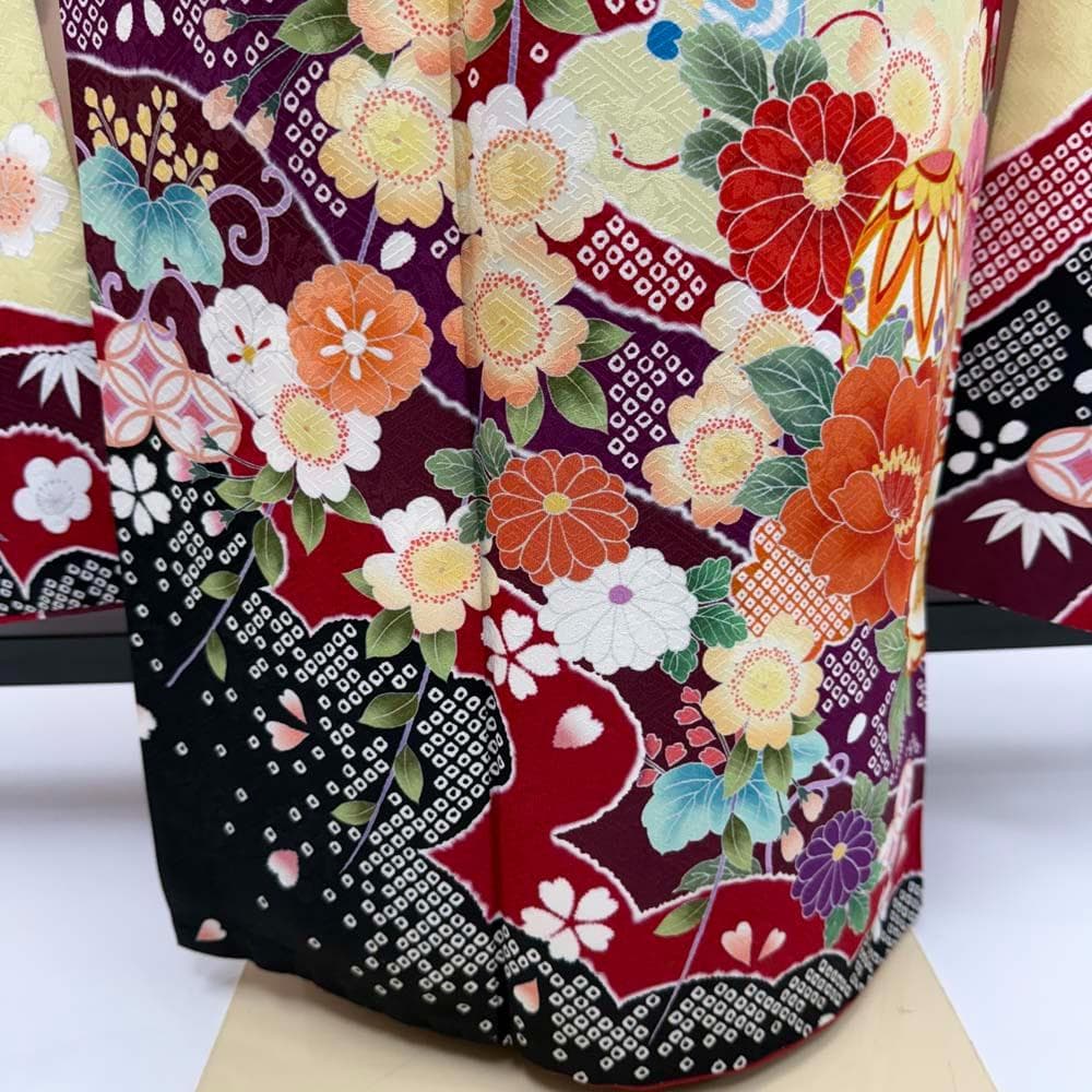 振袖 正絹 赤 黄色 古典花柄 裄68.8㎝ 成人式 中古 c-80 - メルカリ