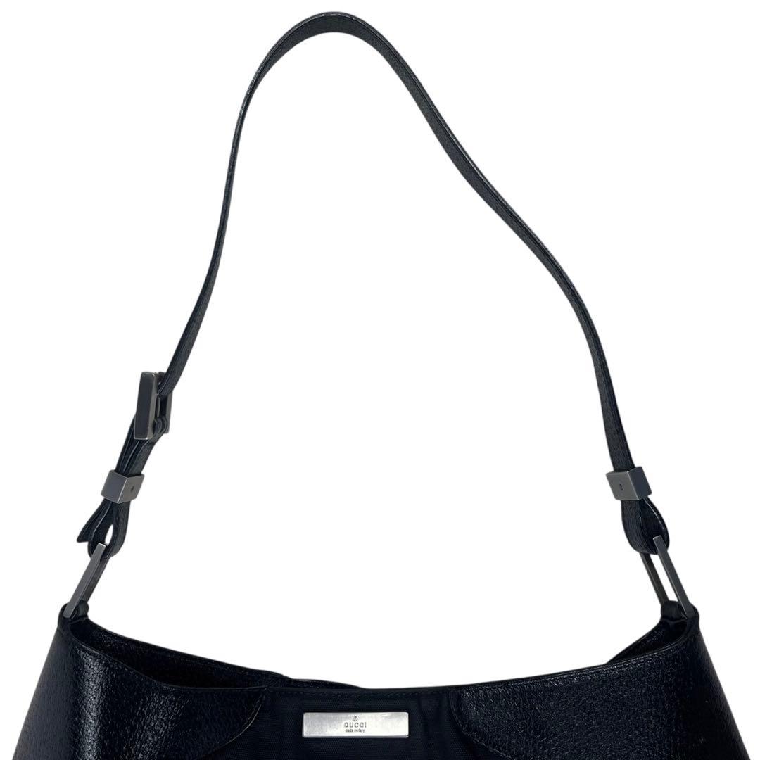 美品 グッチ ワンショルダー トートバッグ ブラック ロゴプレート