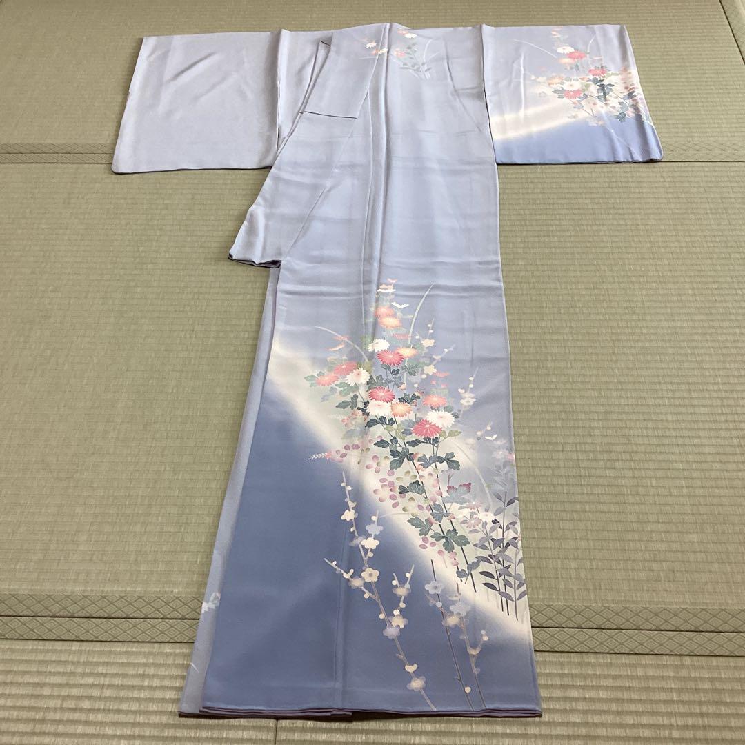 付け下げ訪問着　水色　花模様　正絹 訪問着 レンタル おしゃれ 20点 フルセット 正絹 着物 花柄 水色系