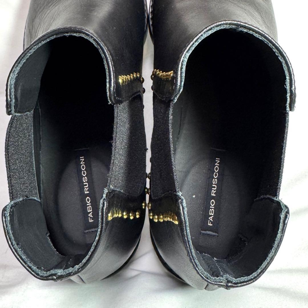 極美品】ファビオルスコーニ 黒 レザー サイドゴア スタッズ付き 24.5