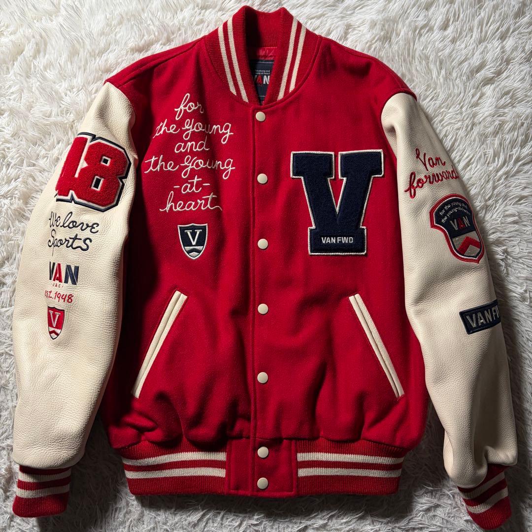 極美品■VAN JACKET スタジャン　フルデコ　袖レザー　ワッペン　M ヴァン ジャケット VAN JACKET マイケル・ジャクソン 同型 スタジャン