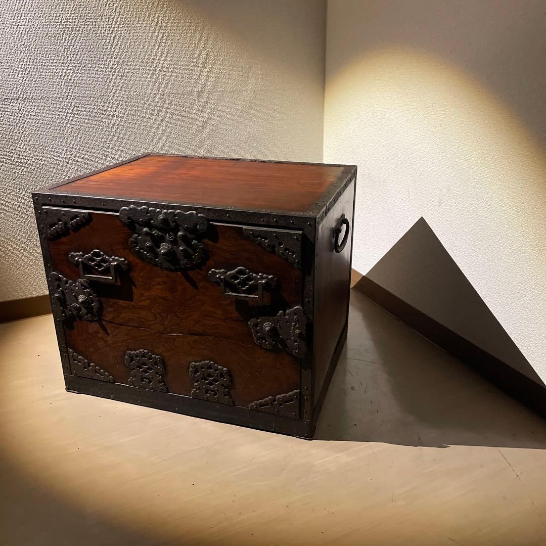 時代船箪笥 鍵付 小型箪笥 帳場箪笥 舟箪笥 古民具 箪笥 銭箱 千両箱
