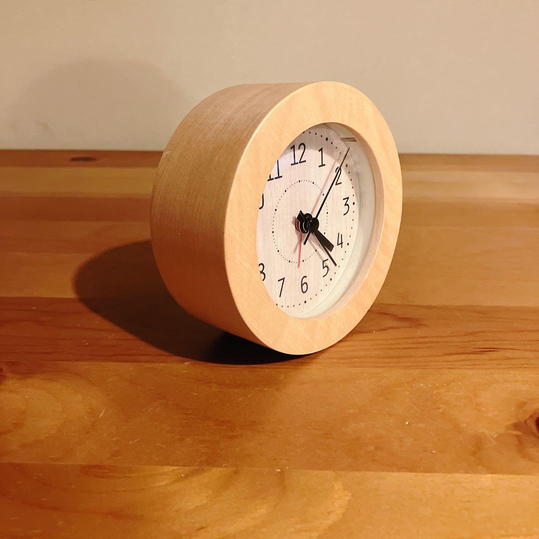 ニトリ NITORI】木製 円形 目覚まし時計 静音秒針 （取扱説明書付き