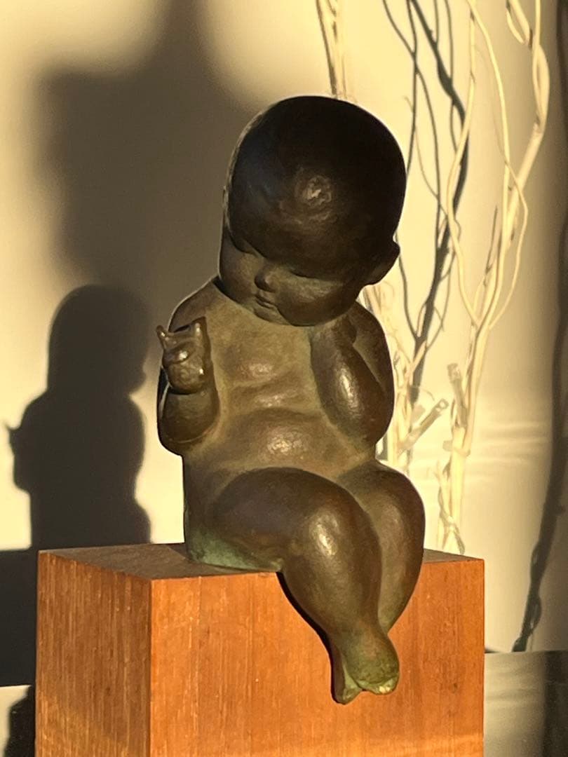 ブロンズ 彫刻 木製台座付き（時代物） duchoiselle ブロンズ 銅製 少女像 置物 オブジェ インテリア 仏蘭西