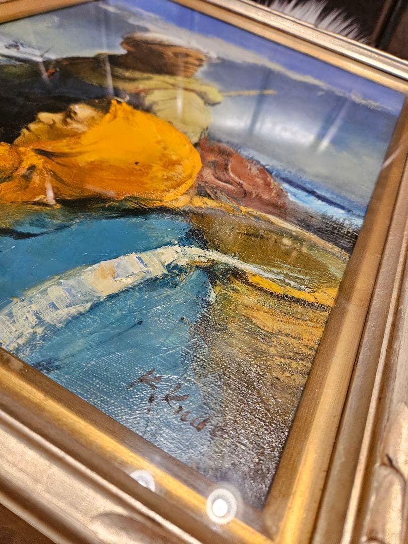 工藤和男「陽光の浜」油彩 F6号 創元会元会長 労働者の賛歌 一枚の繪