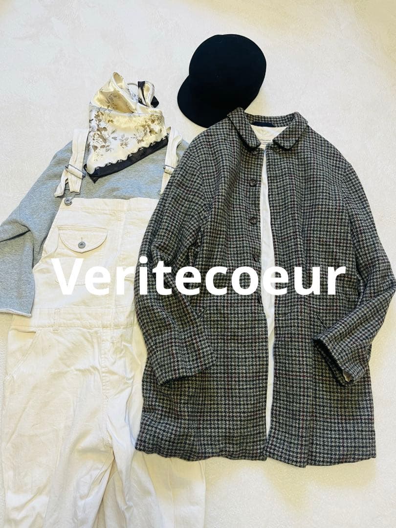 ヴェリテクール チェック ウールジャケットコート 日本製 税込45,360円 Veritecoeur (ヴェリテクール) ウールチェックブルゾン