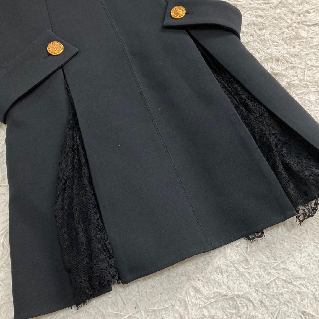 17442✨ルイヴィトン 金ボタン LVロゴ レース切替フレアワンピース