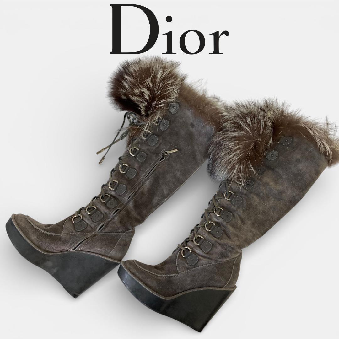 DIOR ディオール フォックスファー スエードレザー レースアップロング