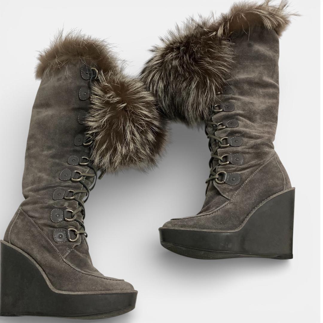 DIOR ディオール フォックスファー スエードレザー レースアップロング