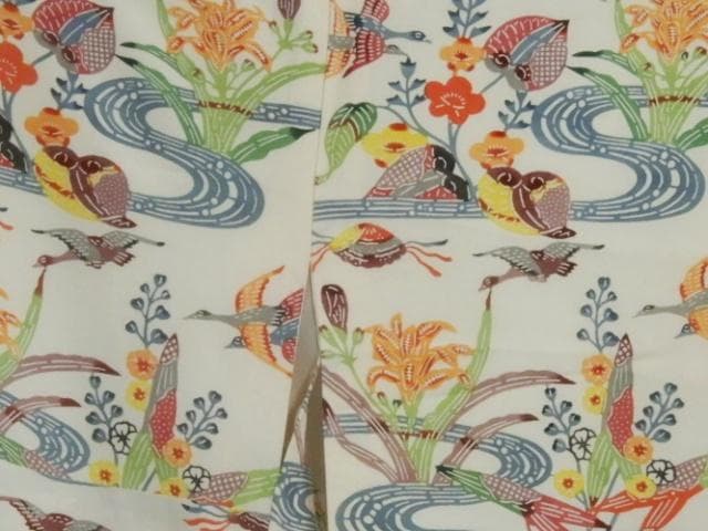 正絹・紅型染め小紋袷着物・顔料・手刷し・流水・貝・鳥・お花 - メルカリ