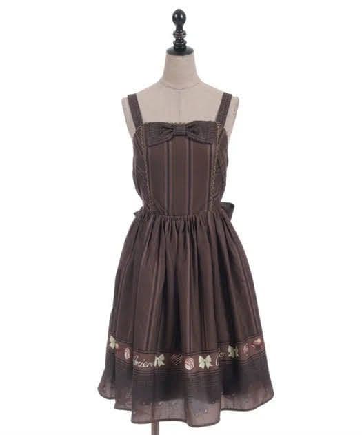 Chalmiere ボンボンショコラ柄ジャンパースカート 茶 ボンボンショコラ柄ジャンパースカート【受注生産】 | Chalmiere