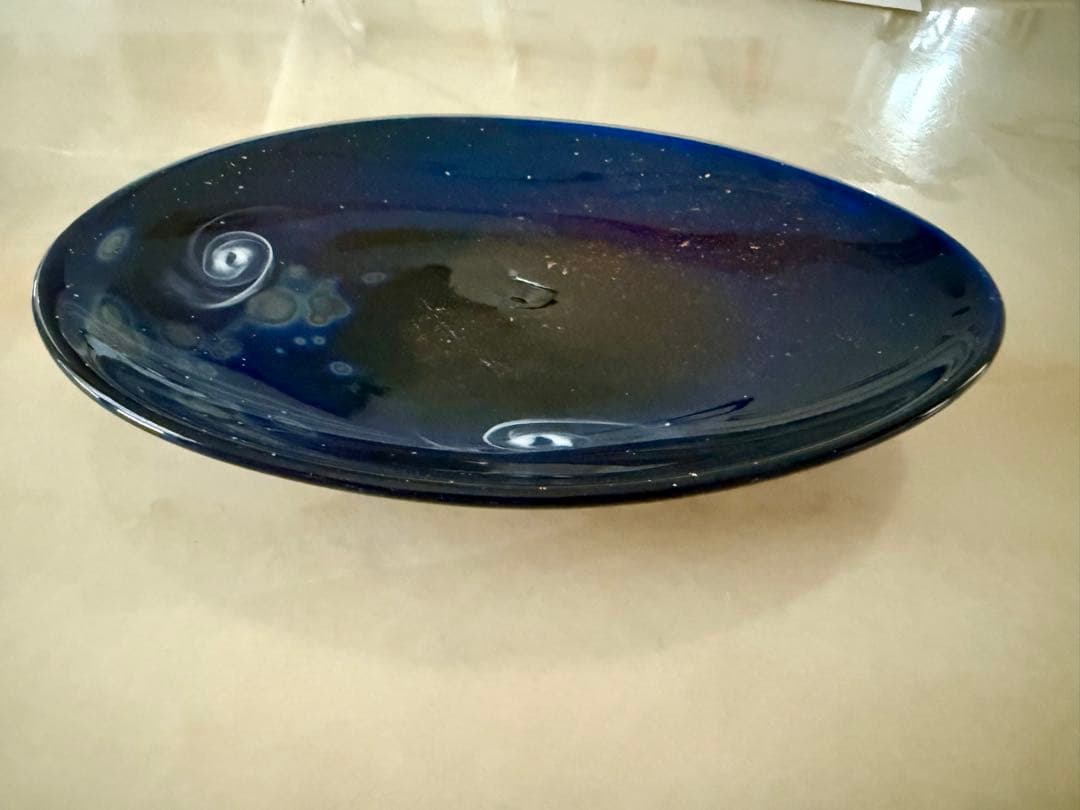 ノグチミエコ　ダークブルー楕円形プレート 約20cm x 14.5cm