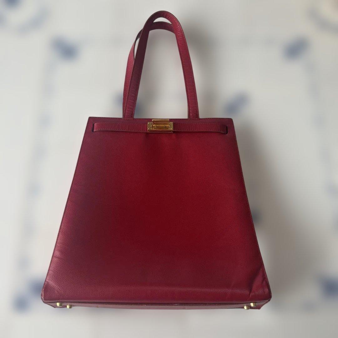 エトロ ETROのバーガンディ レザー トートバッグ 希少デザイン