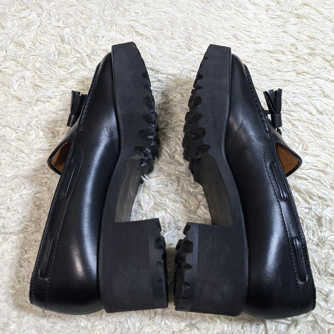 銀座かねまつ 厚底 タッセルローファー レザー タンクソール ブラック