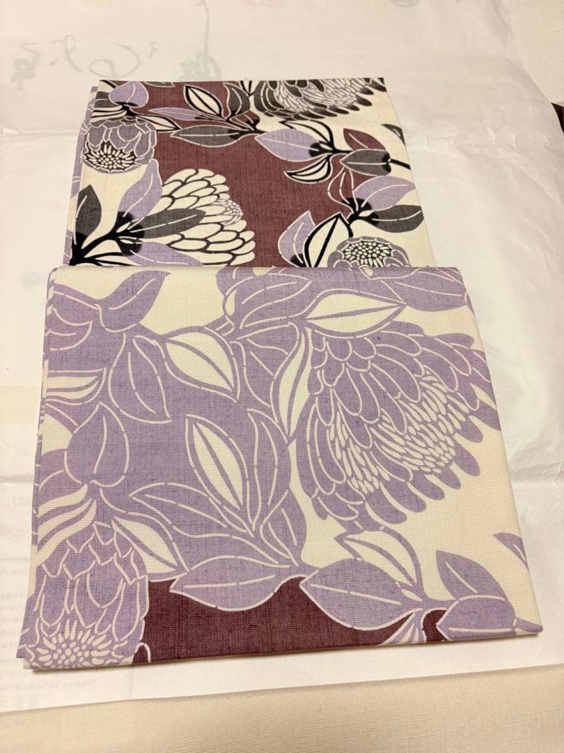 名古屋帯 花柄 紫と白 シルク開き仕立て 名古屋帯 紫と白 シルク開き