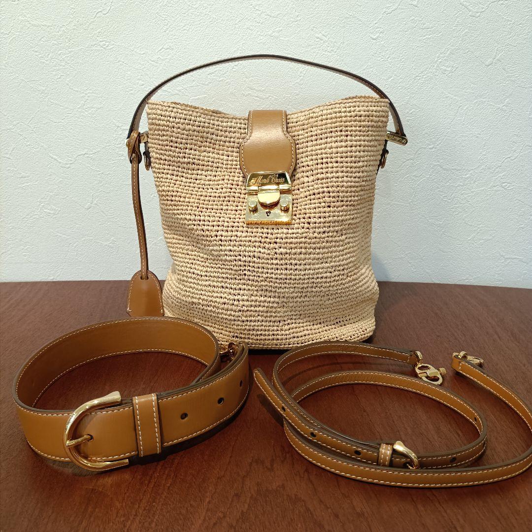 Mark Cross　マーククロス　ストロー バケツ トートバッグ　かごバッグ Mark Cross マーククロス ストロー バケツ トートバッグ かごバッグ
