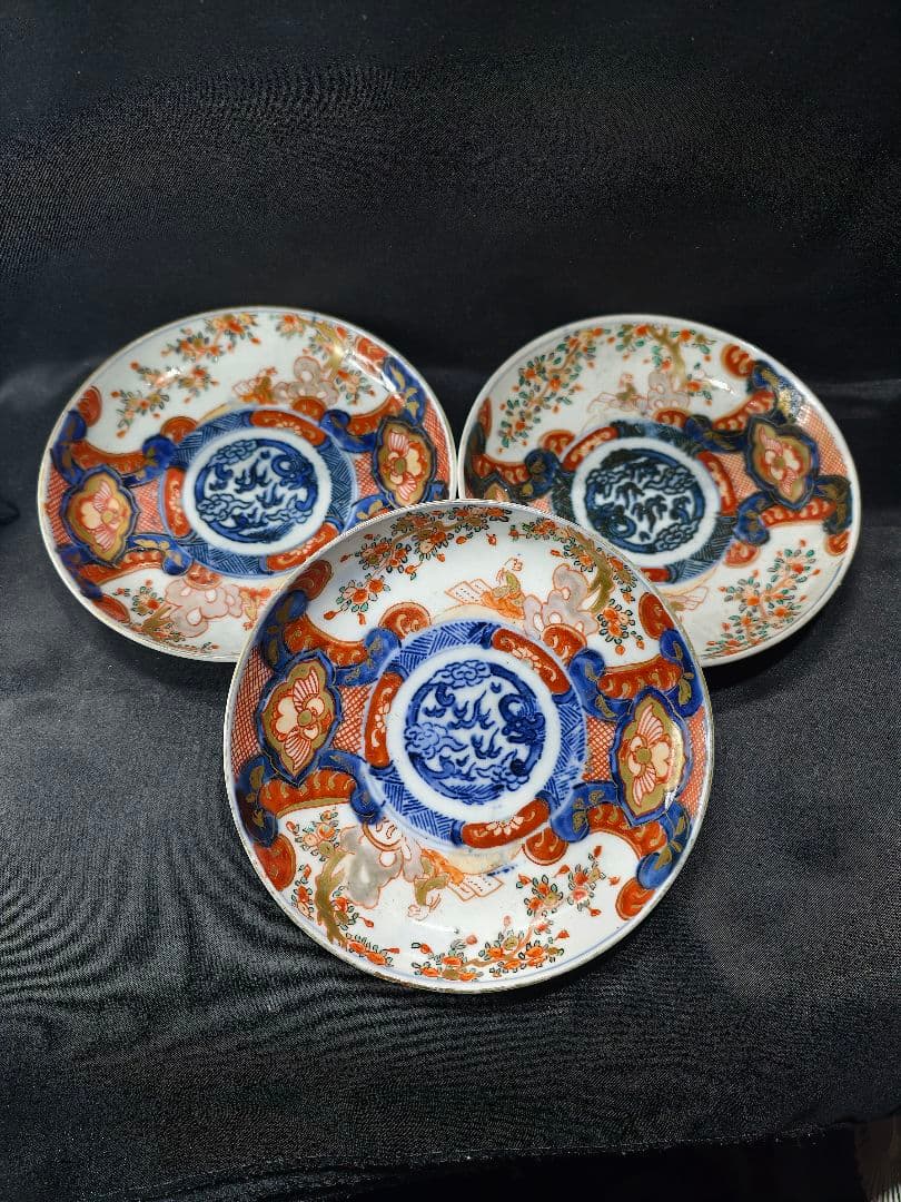 古伊万里 色絵金彩小皿3枚 手描き 骨董 旧家蔵出し美品 時代物 古美術